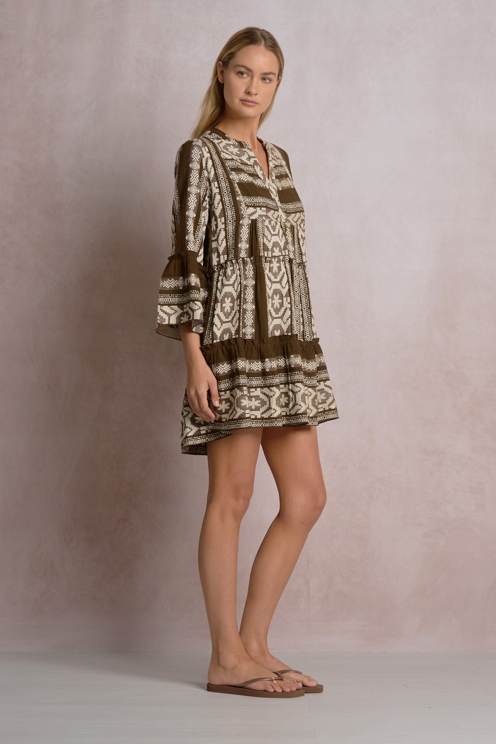 Elan Teresa A Line Dress Brown/ Natural