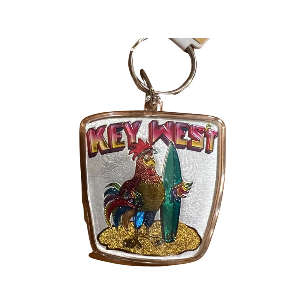 Surfing Rooster Key West Foil Key Chain
