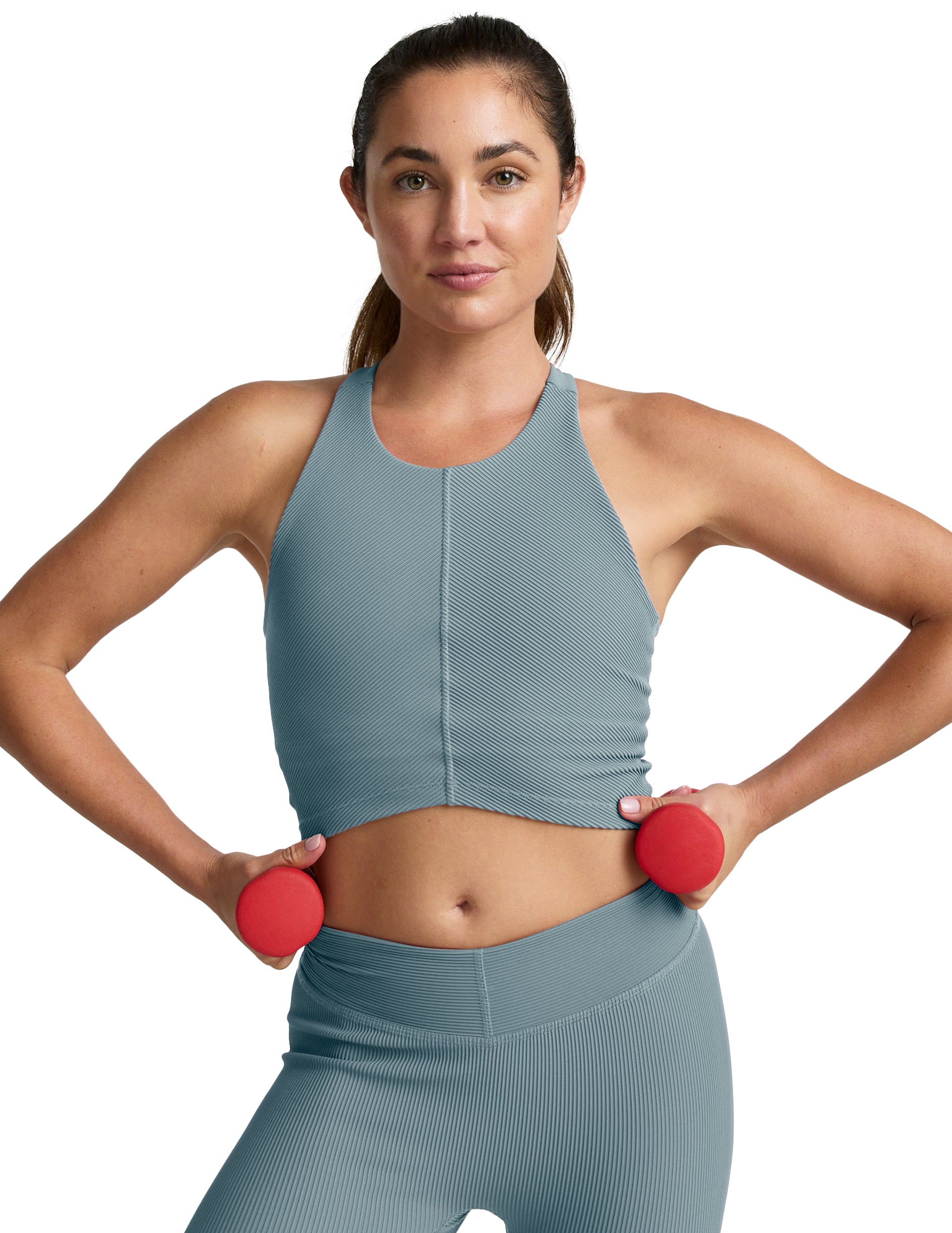 Beyond Yoga Impulse Ribbed High Neck Tank Shaken Blue