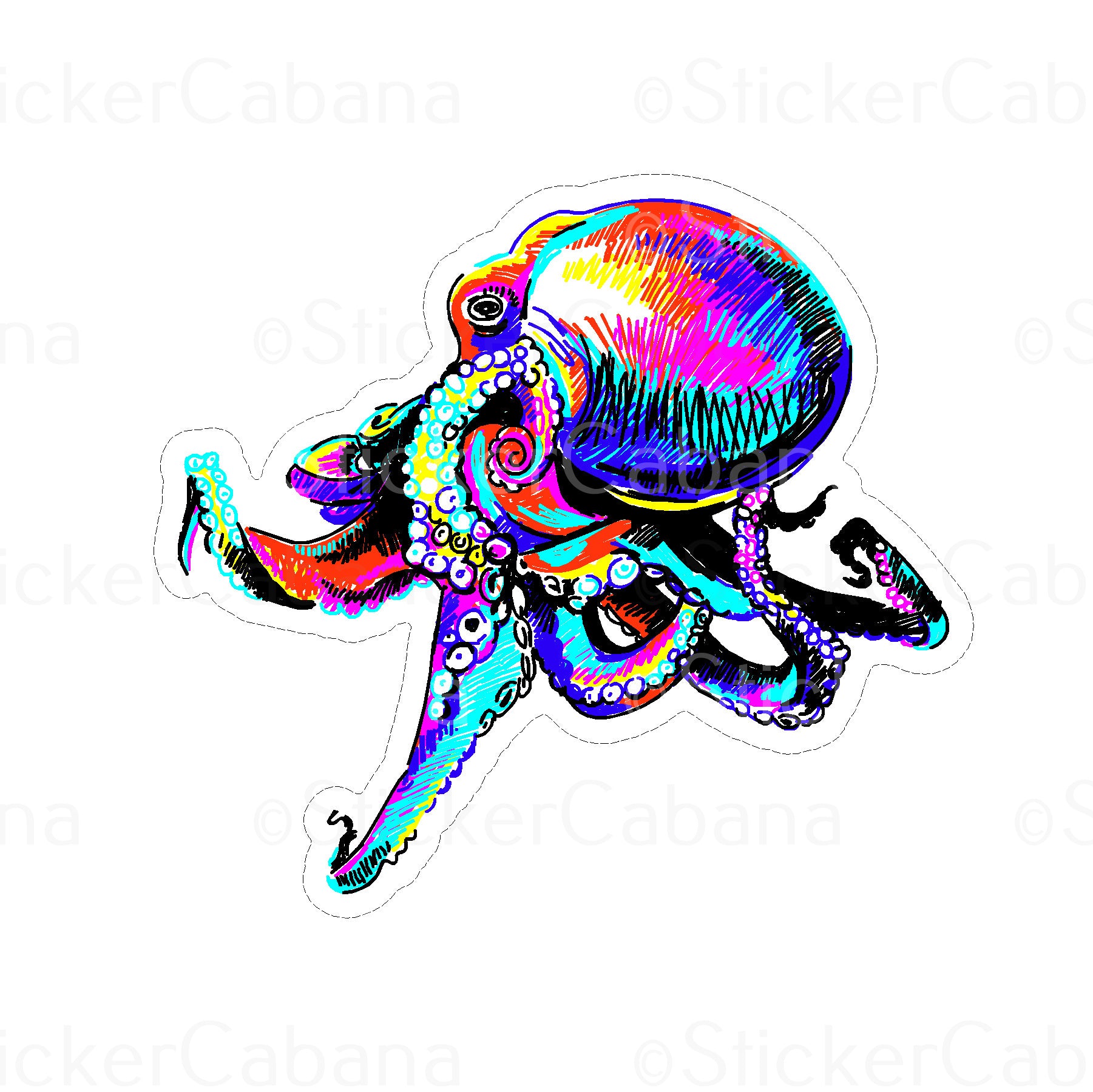 Sticker Cabana Octopus Bright Paint Strokes Large Sticker