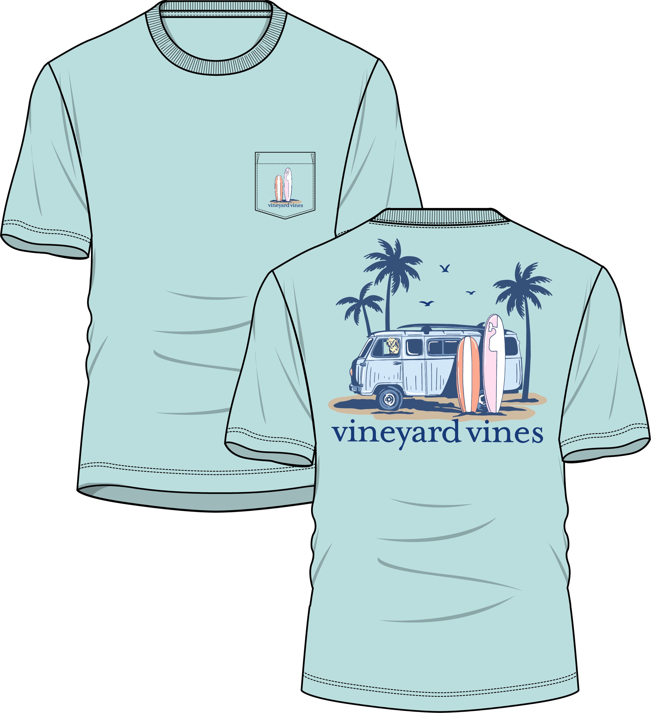 Vineyard Vines Pup and Surf Van SS Tee Mangrove Mint