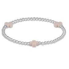 Enewton 3mm Beaded Signature Cross Sterling Pattern Bracelet Off White