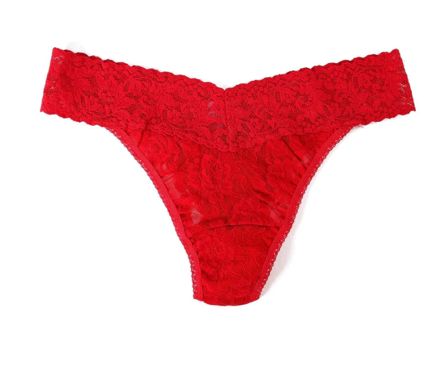 Hanky Panky Rolled Signature Original Lace Rolled Thong Solid Red O/S