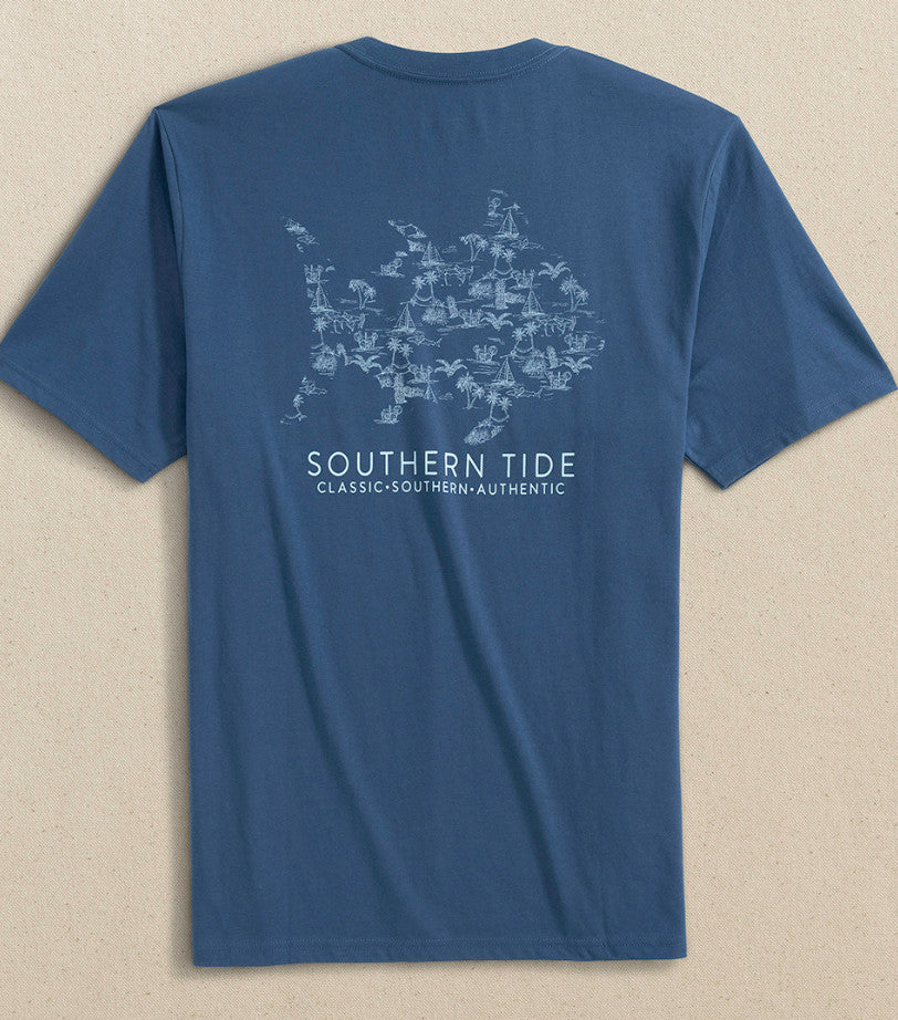 Southern Tide Tropical Toile Tee SS Aged Denim