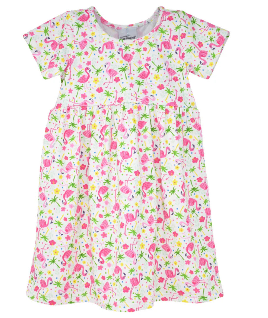 Flap Happy Laya Short Sleeve Tee Dress Flamingo Party