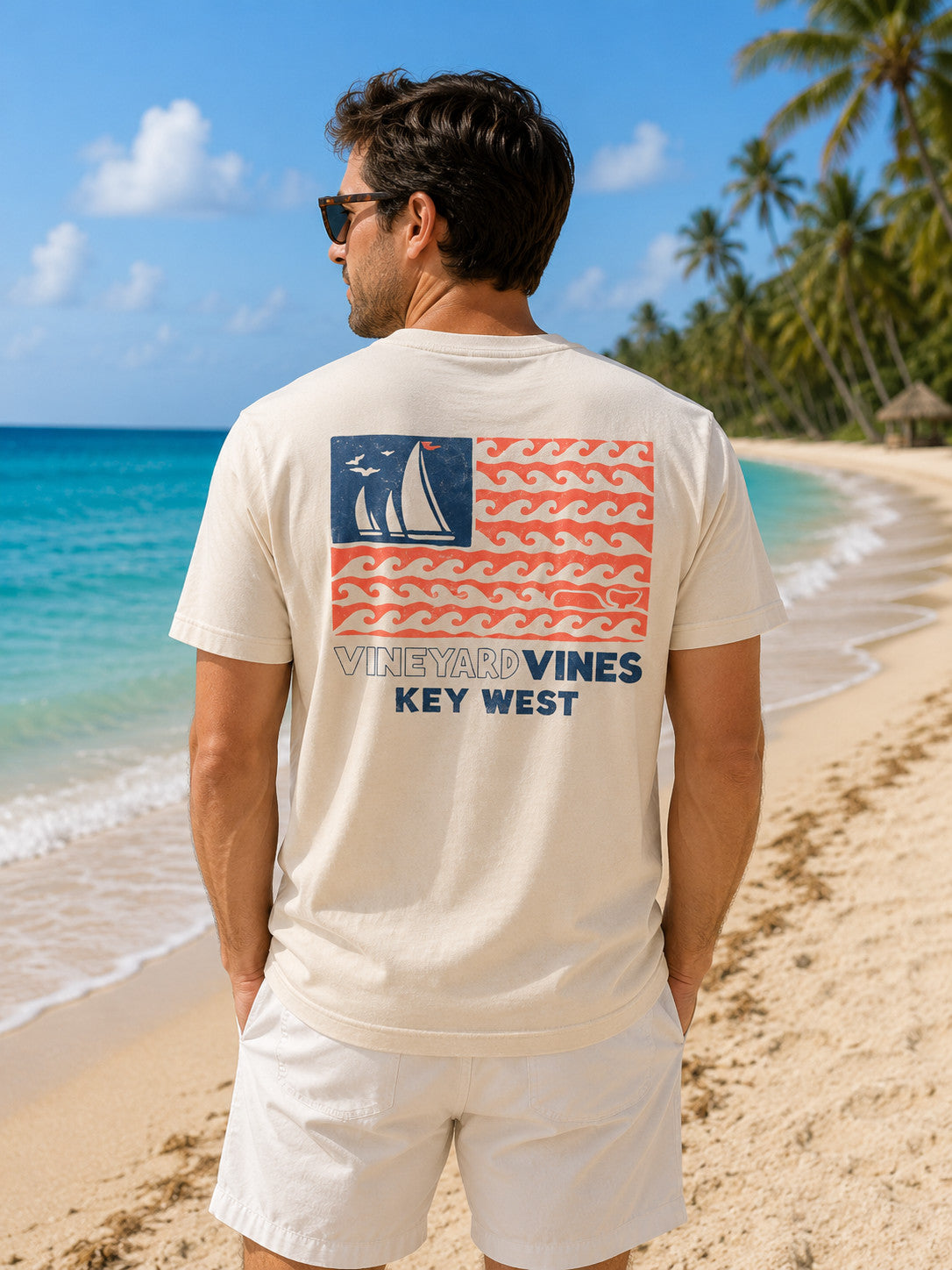 Vineyard Vines Sailboat Flag Key West Pocket Tee SS White Cap