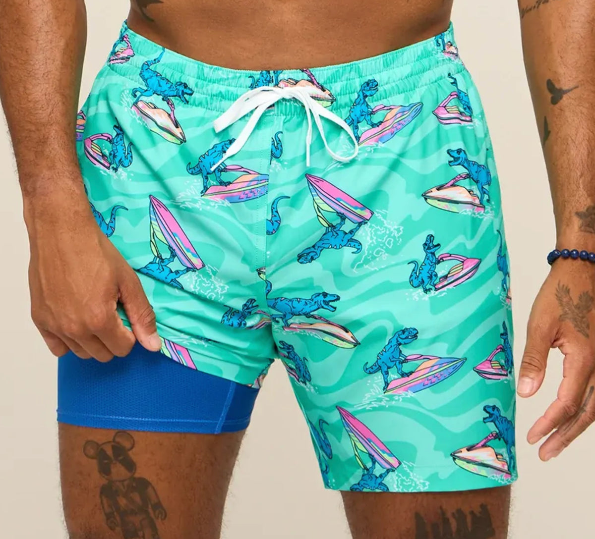 Chubbies The Fossil Fuels 5.5" Classic Swim Trunk Teal Pattern Based