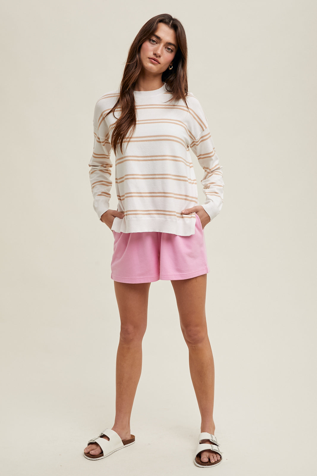 Shaddow and Fish Grace Striped Sweater Off White/ Taupe