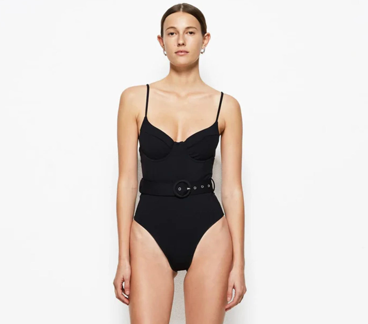 SIMKHAI Noa Belted Bustier One Piece Swimsuit Black