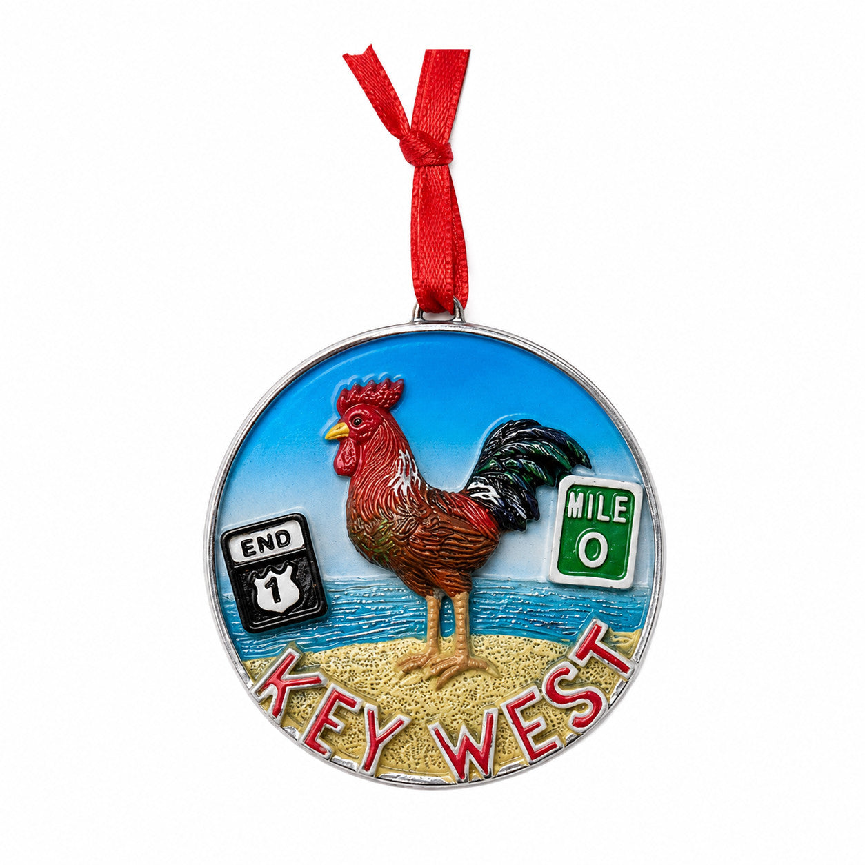 SMP Key West Round Rooster Hanging Ornament