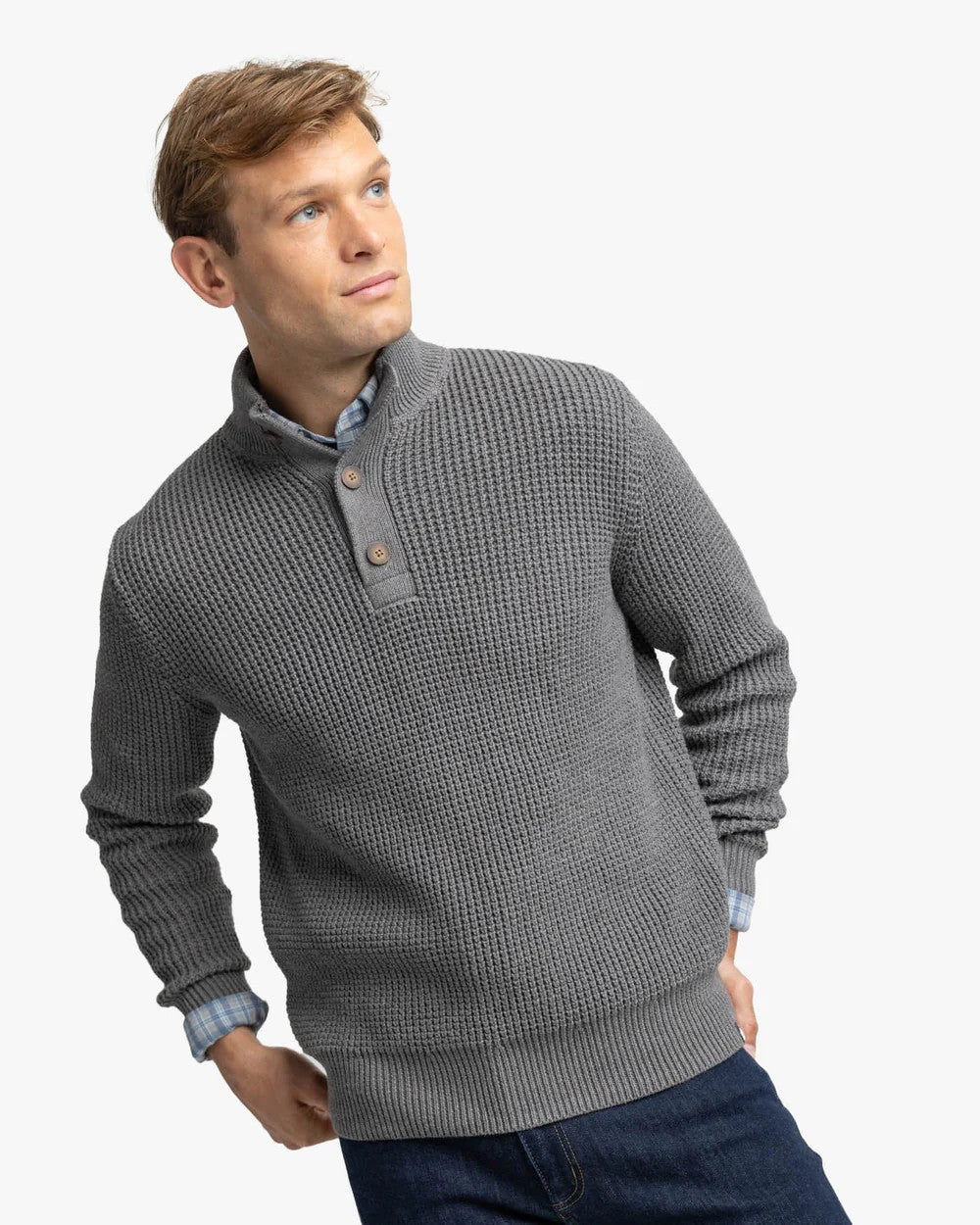 Southern Tide Westmont Heather Jade Quarter Zip Button