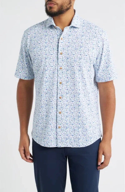 Johnnie-O Roadtrip Hangin' Out License Plate Print Button-Up Shirt White