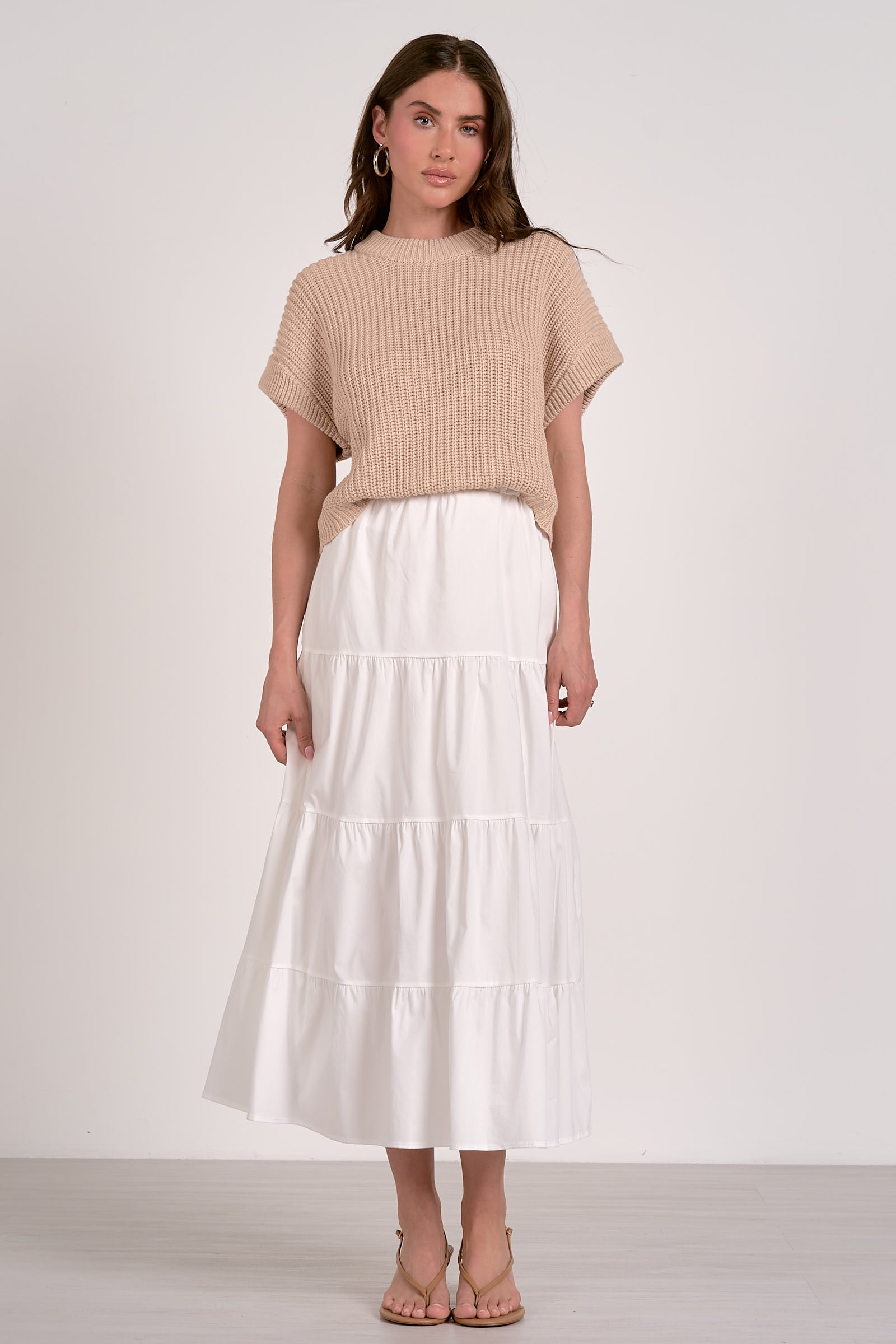 Elan Emery Sweater Maxi Dress White/ Beige Combo