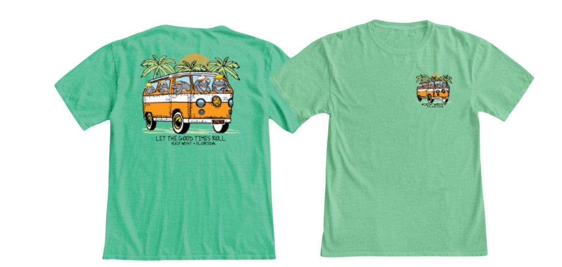 Shaddow and Fish Road Again Let The Good Time Roll Key West SS Tee Seafoam