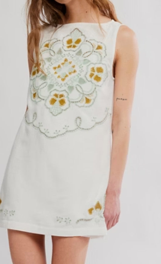 Free People Electric Garden Mini Dress. Ivory Combo S