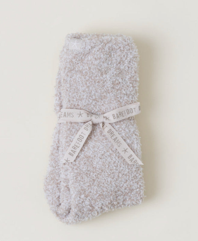 Barefoot Dreams CozyChick Heathered Socks Stone/White