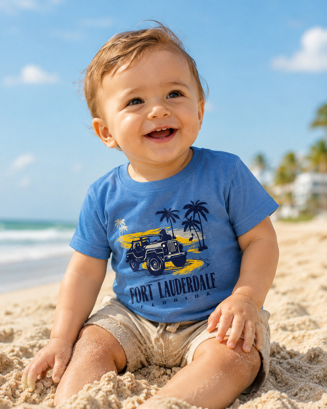 Shaddow and Fish Infant Plot Stop Jeep Fort Lauderdale SS Tee Tahiti Blue