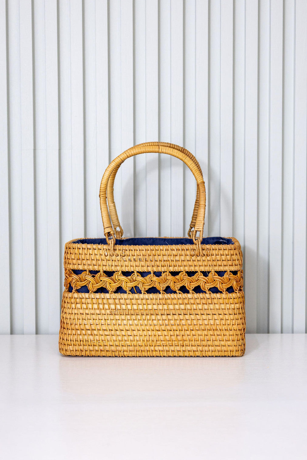 Shaddow and Fish Carla Woven Detail Tote Luxe Bag Navy