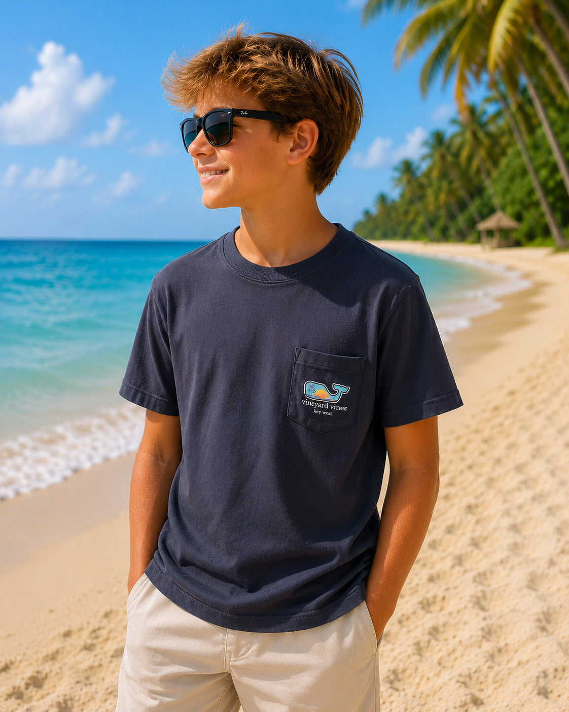 Vineyard Vines Kids Sunset Fill Key West Blue Blazer Pocket Tee SS