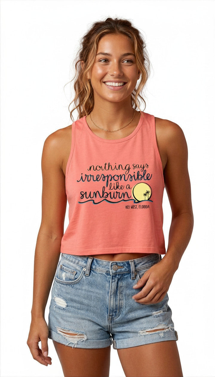 Shaddow and Fish Sky Pie Nothing Says Irresponsible Like a Sunburn Key West Tank Tee Neon Coral