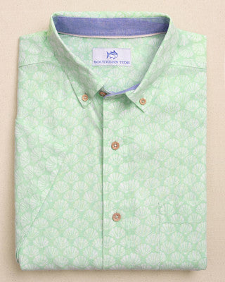 Southern Tide Linen Rayon Seashell Cove Sportshirt SS Green Ash