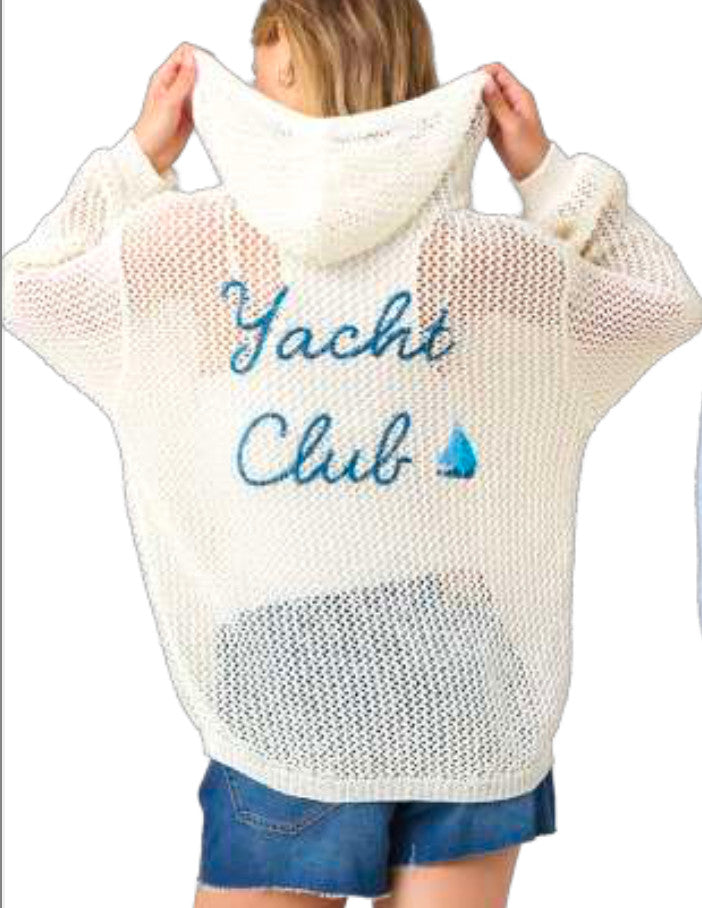 Shaddow and Fish Candace Beach Yacht Club Hoodie Top White