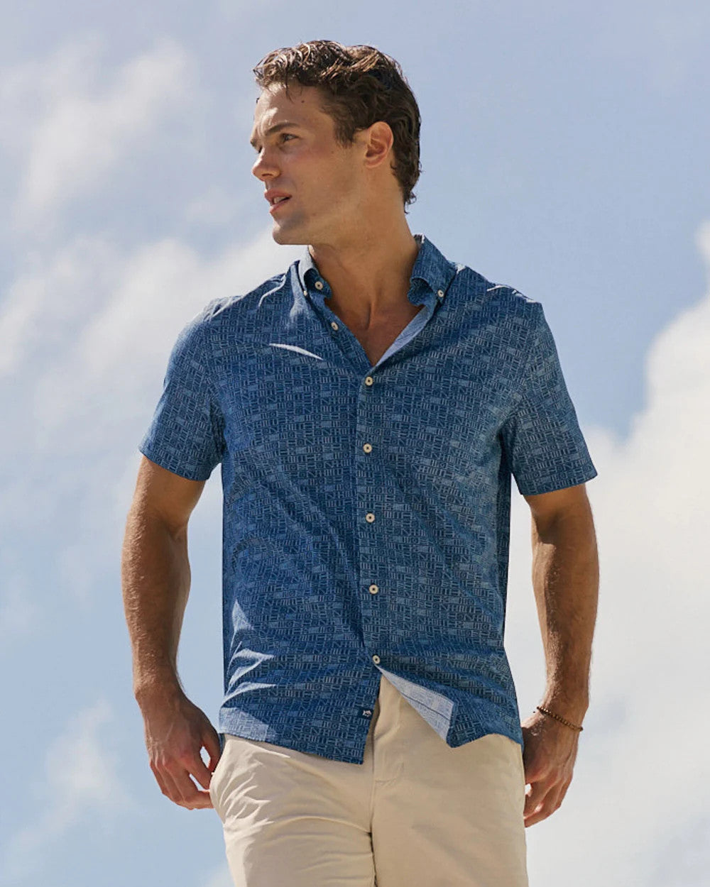 Southern Tide Coastal Breeze Nautical Flags Sportshirt SS Nautical Blue