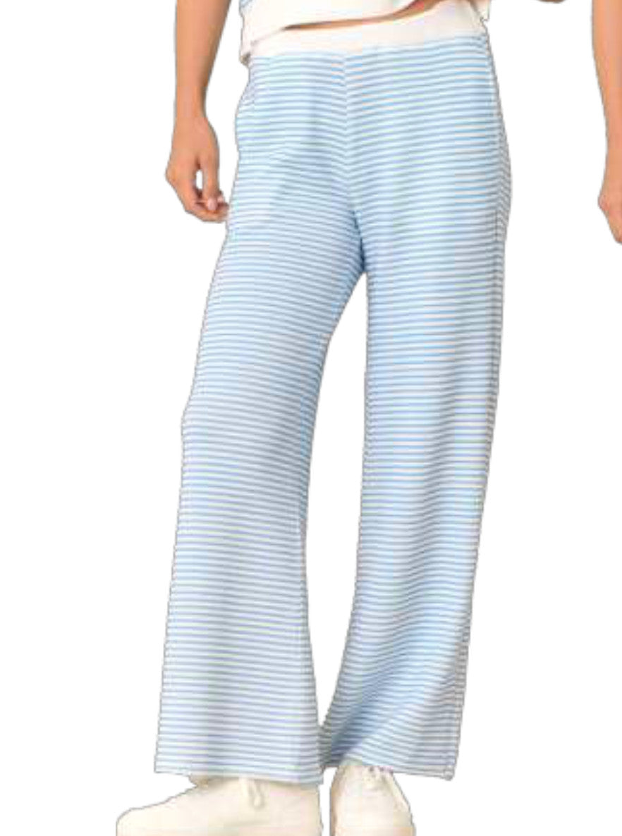 Shaddow and Fish Bethany Stripe Cloud Fleece Wide Leg Pants White/Blue