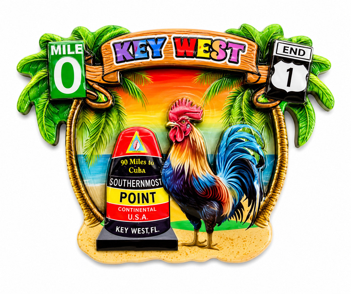 Key West Island Sunset Rooster Magnet