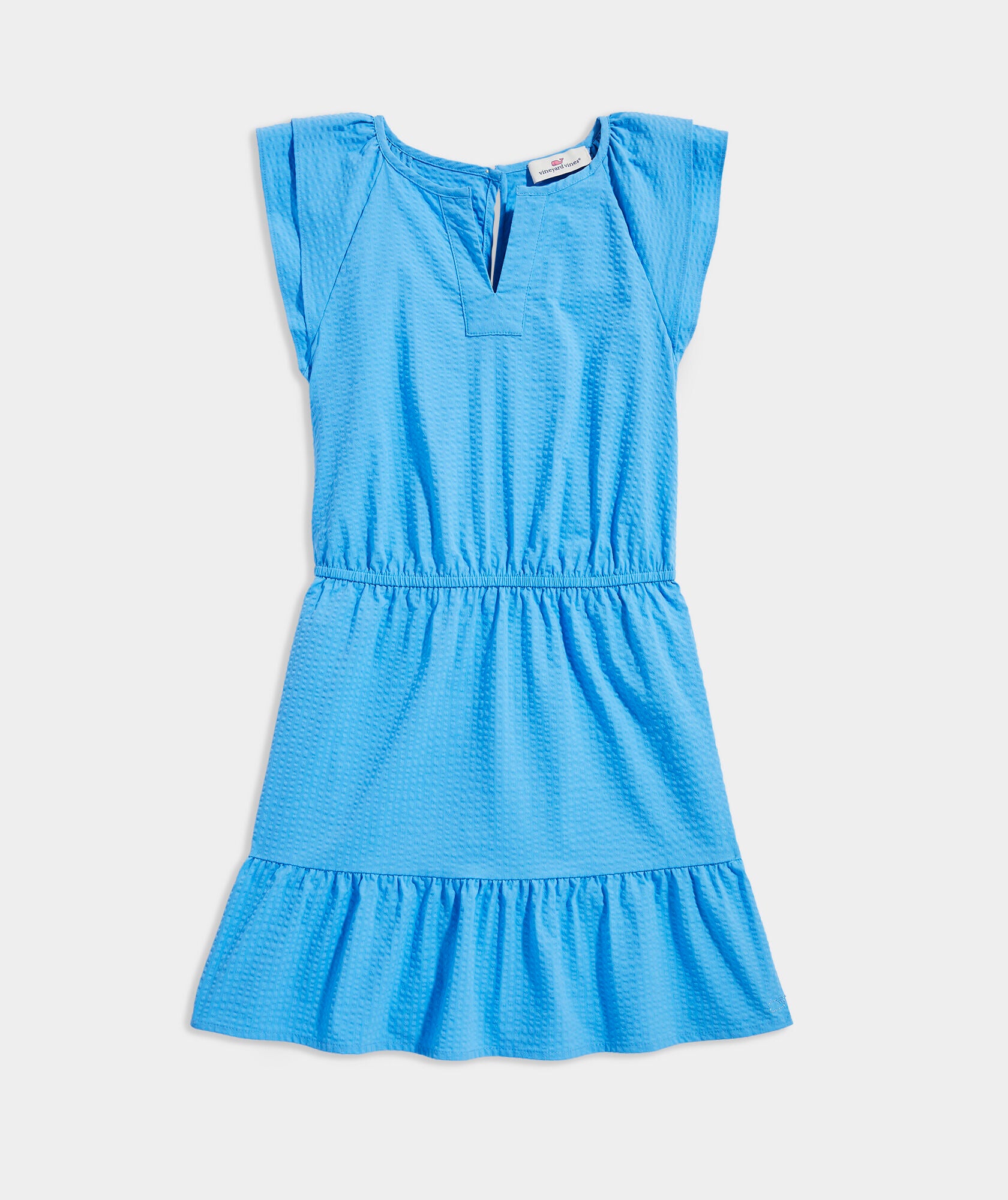 Vineyard Vines Girls'  Flutter Sleeve Harbor Dress Seersucker- Ocean