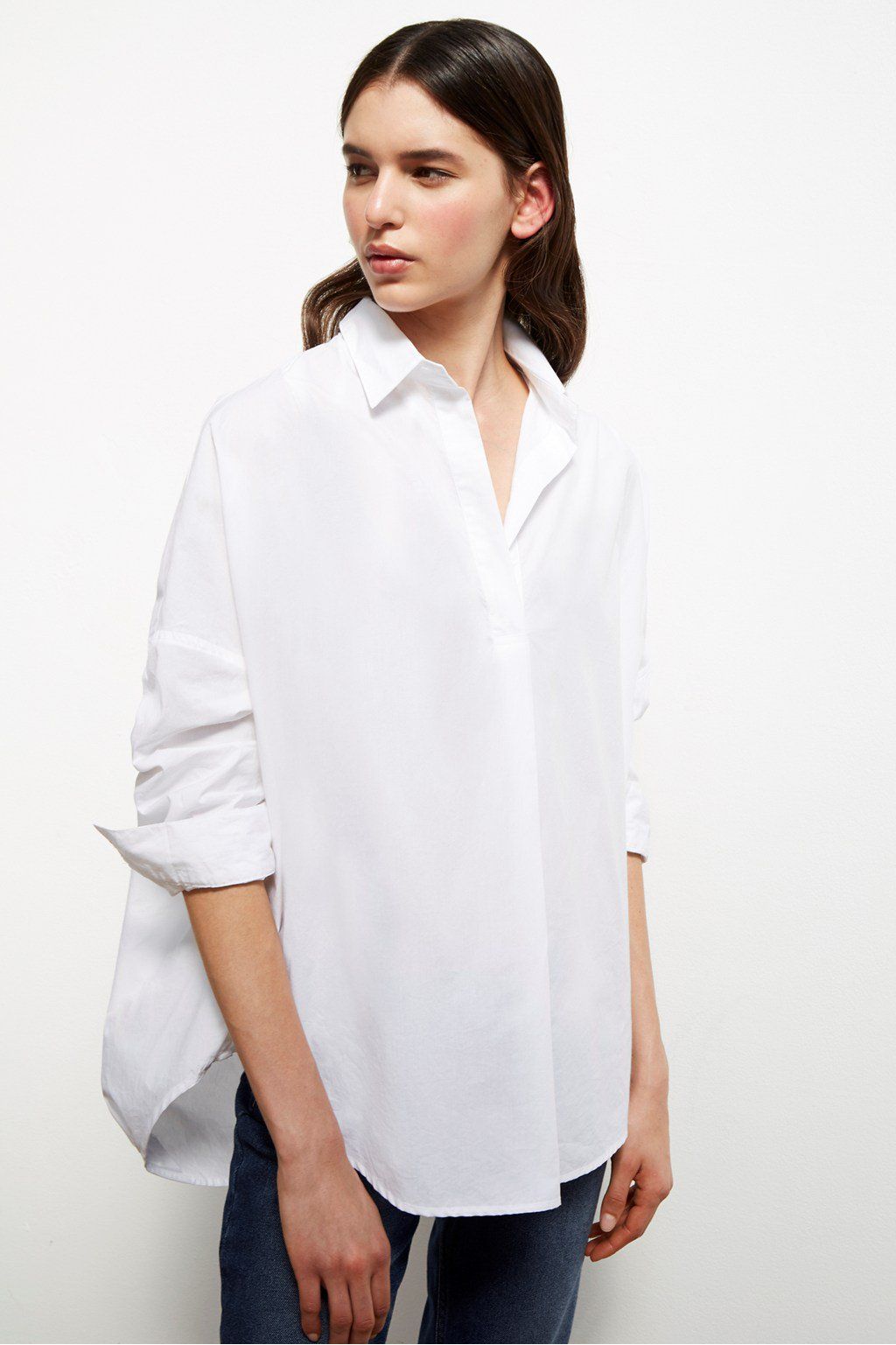 French Connection Rhodes Poplin Popover Shirt Linen White