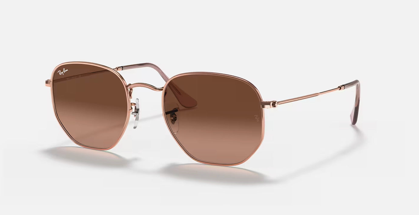 Ray Ban Hexagonal Copper Frame w/ Pink Gradient Brown Lens Sunglasses