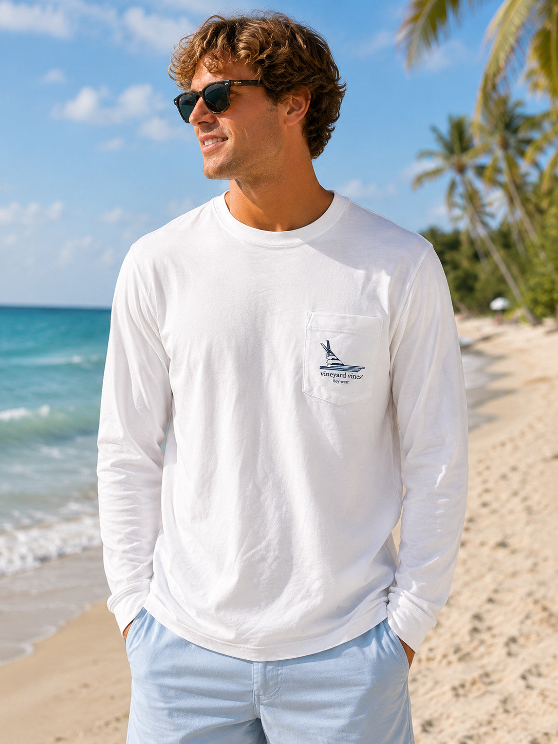 Vineyard Vines Bar Scene Key West Pocket Tee Long Sleeve