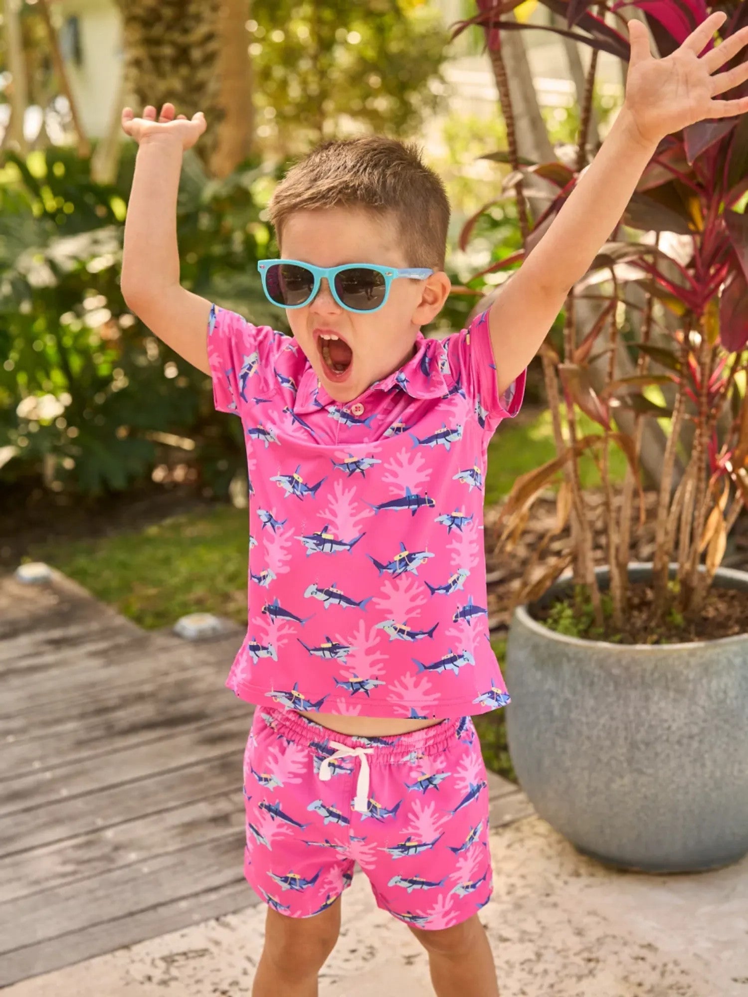 Chubbies The Lil Great Pink Shark Toddler Perf Polo