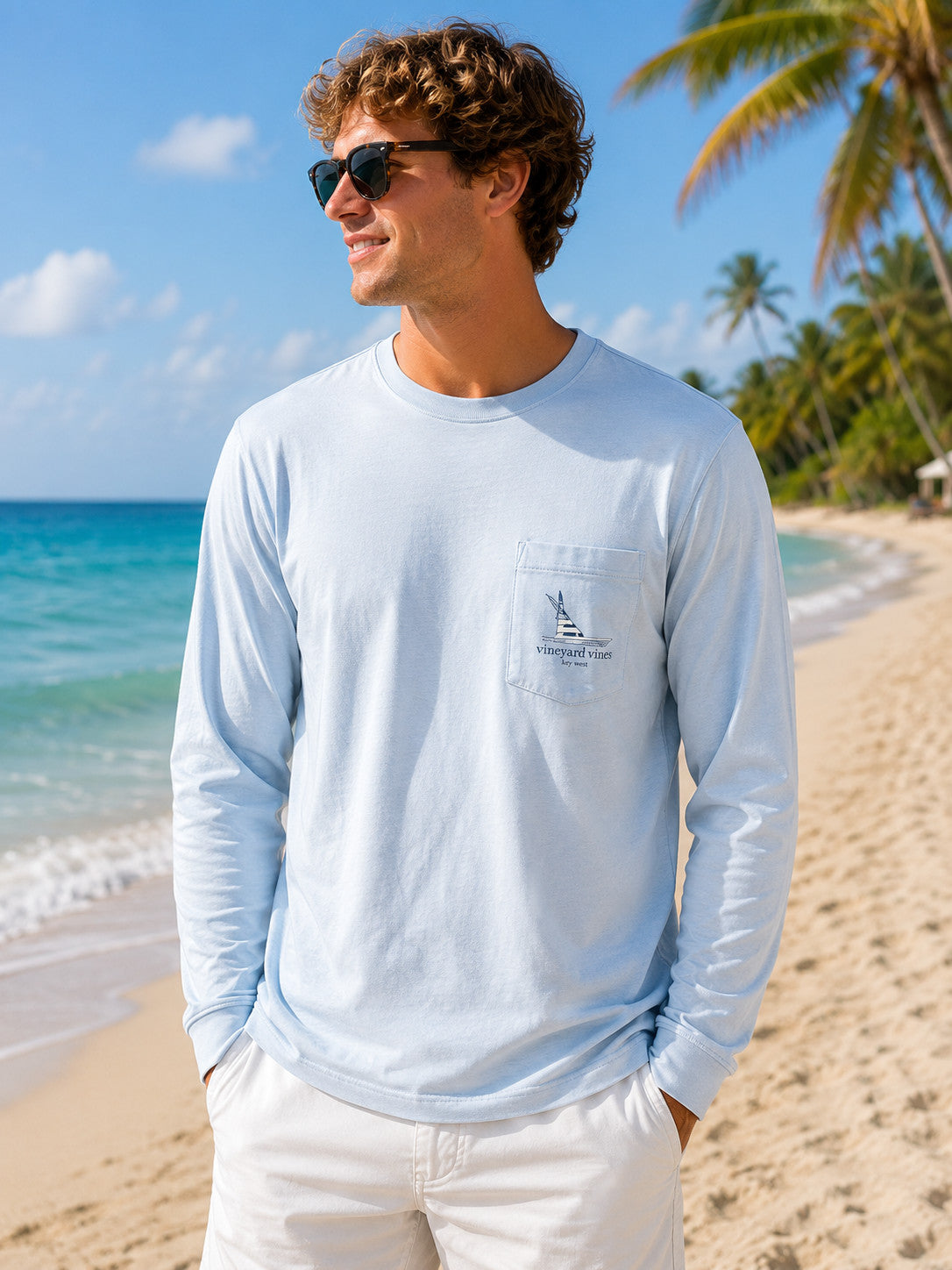 Vineyard Vines Bar Scene Key West Pocket Tee Long Sleeve