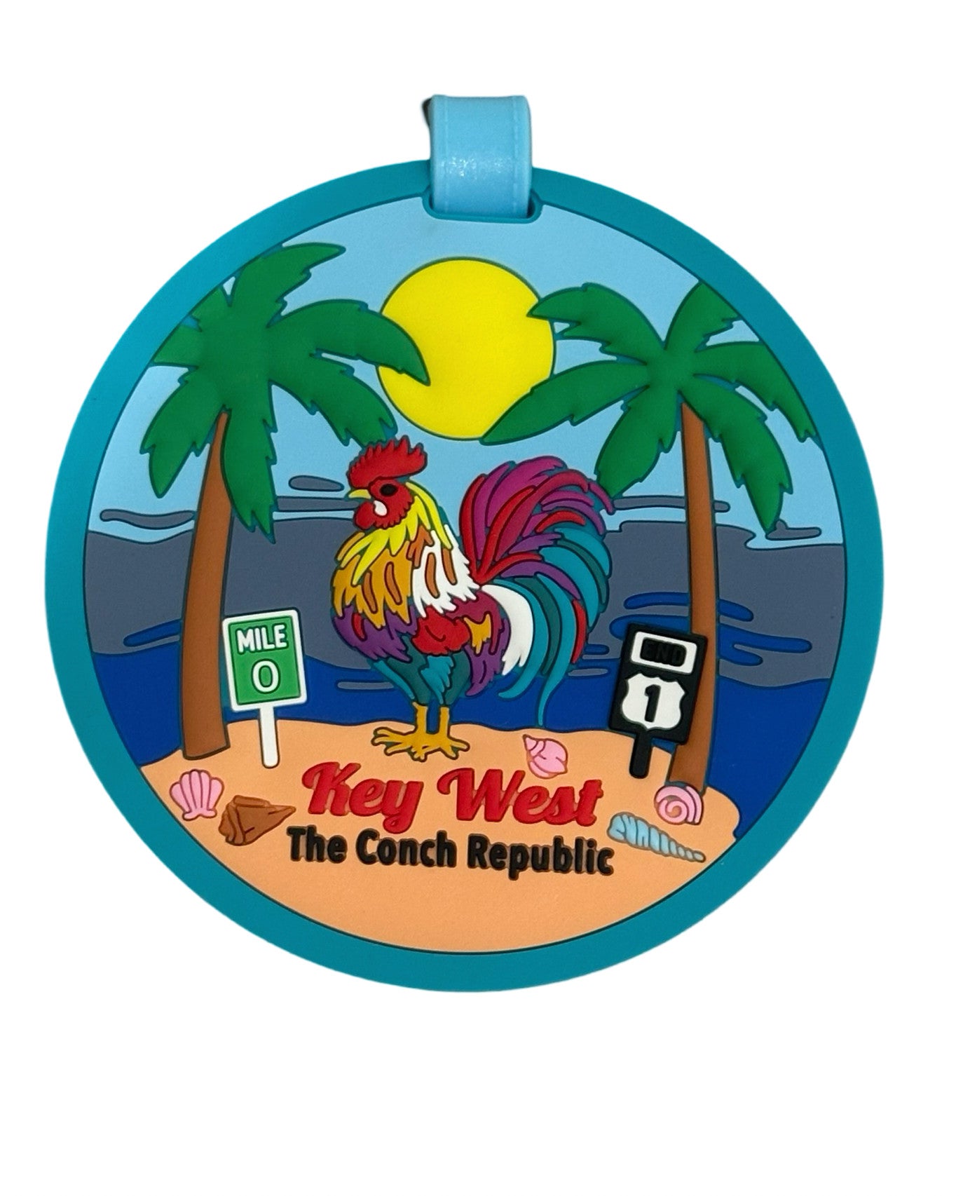 Rooster & Icons Beach Conch Republic Key West Luggage Tag