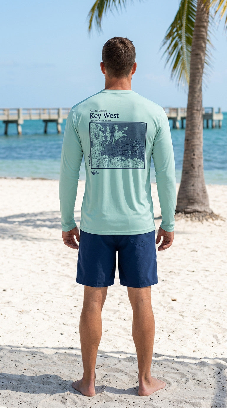 Shaddow and Fish Minimal Chart Coastal Classic Key West Top LS Light Slate