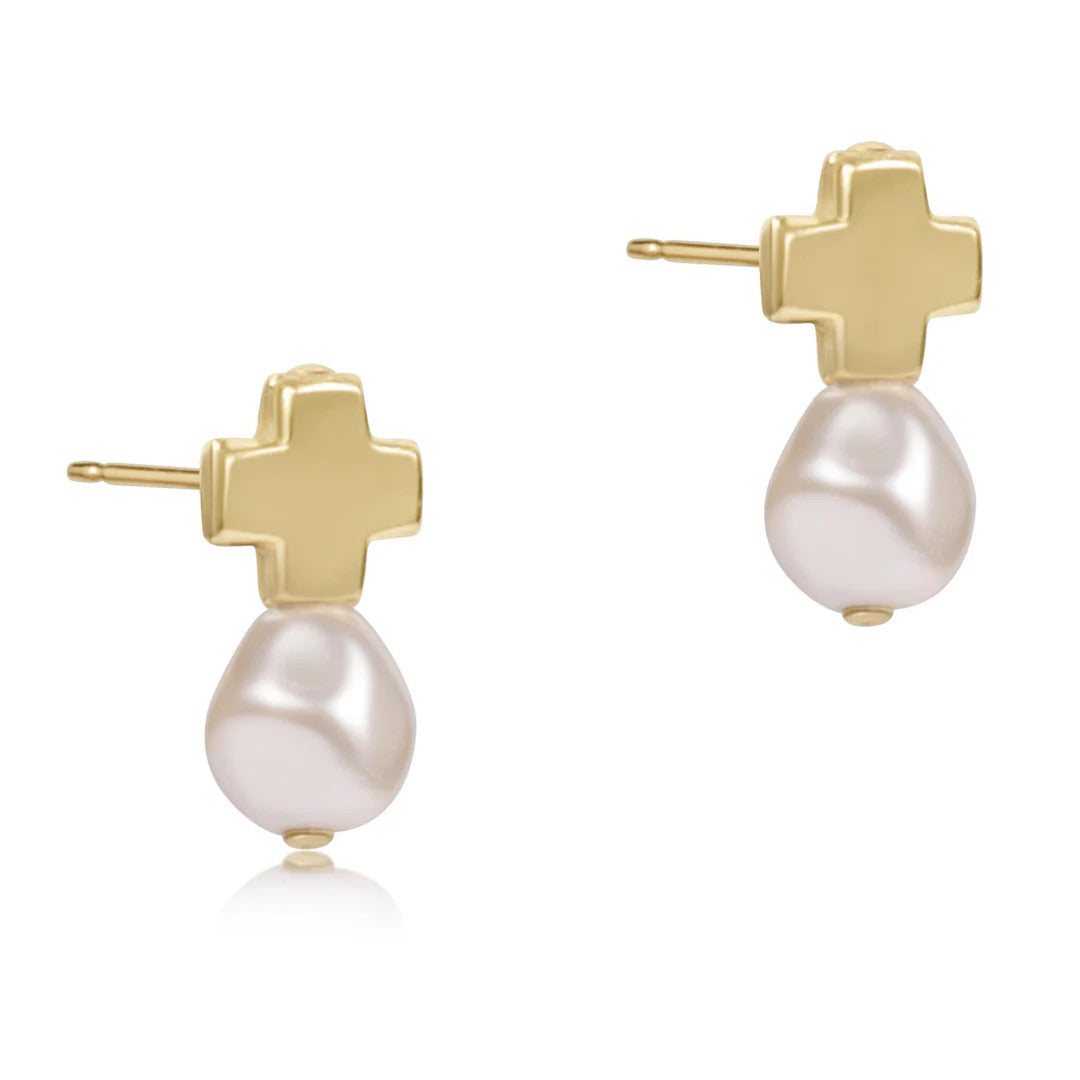 ENewton Signature Cross Stud Pearl Earrings