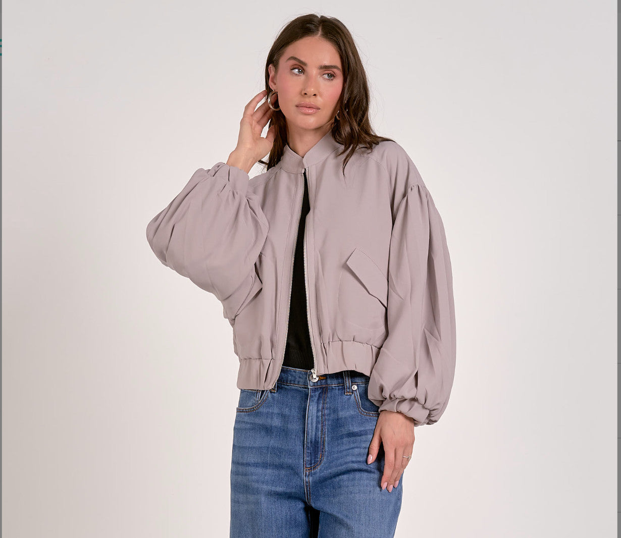 Elan Hannah Balloon Sleeve Jacket Light Grey