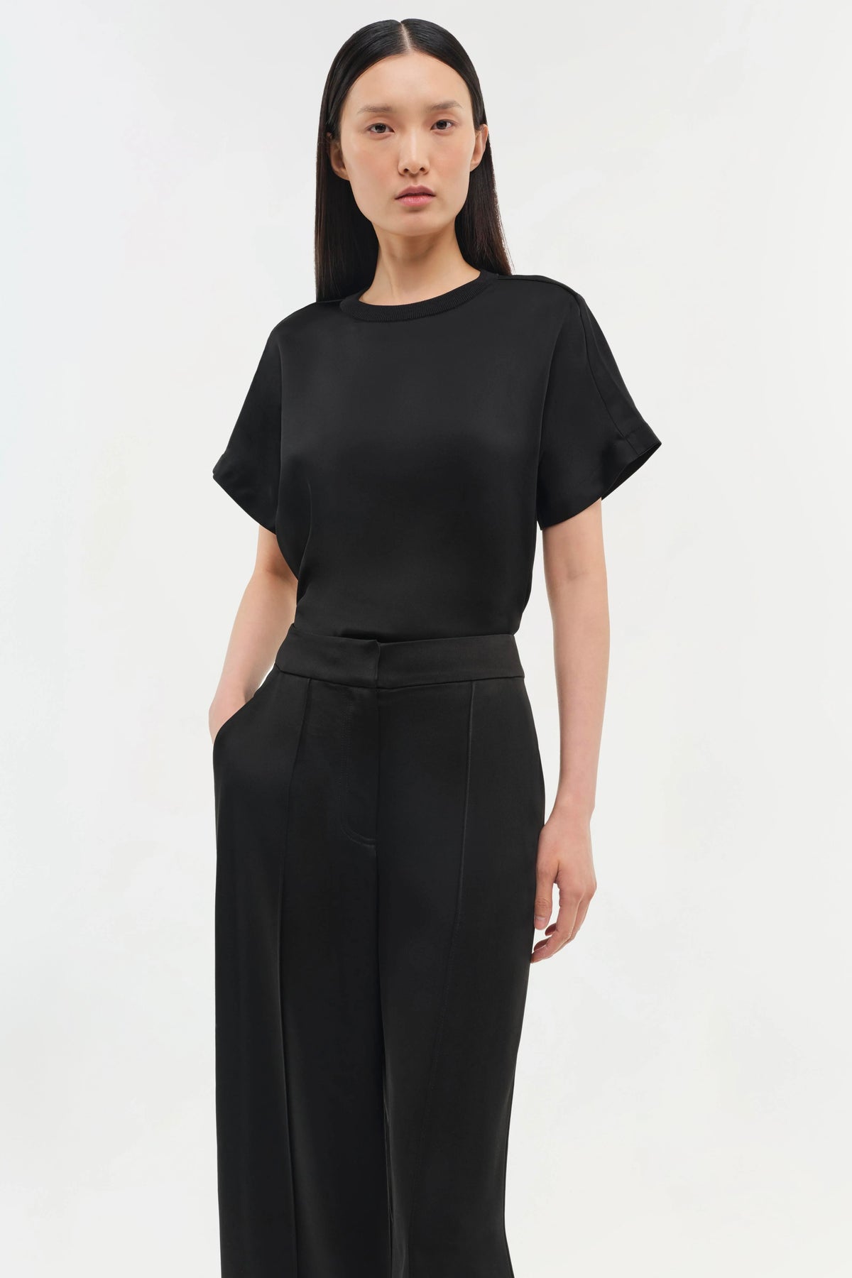 SIMKHAI  Addy S/S Knit Back T-shirt Black