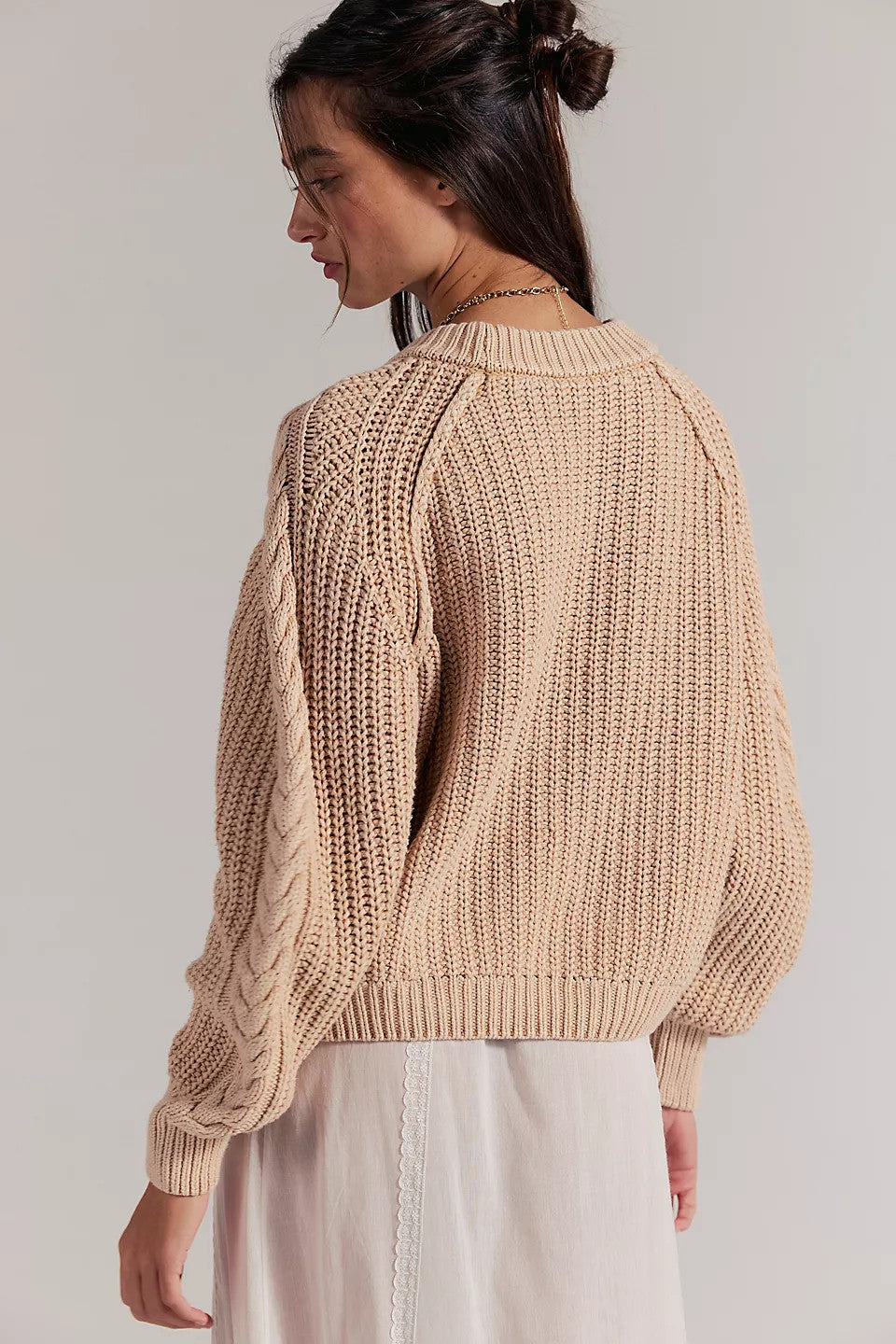 Free People Frankie Cable Sweater Top Ivory