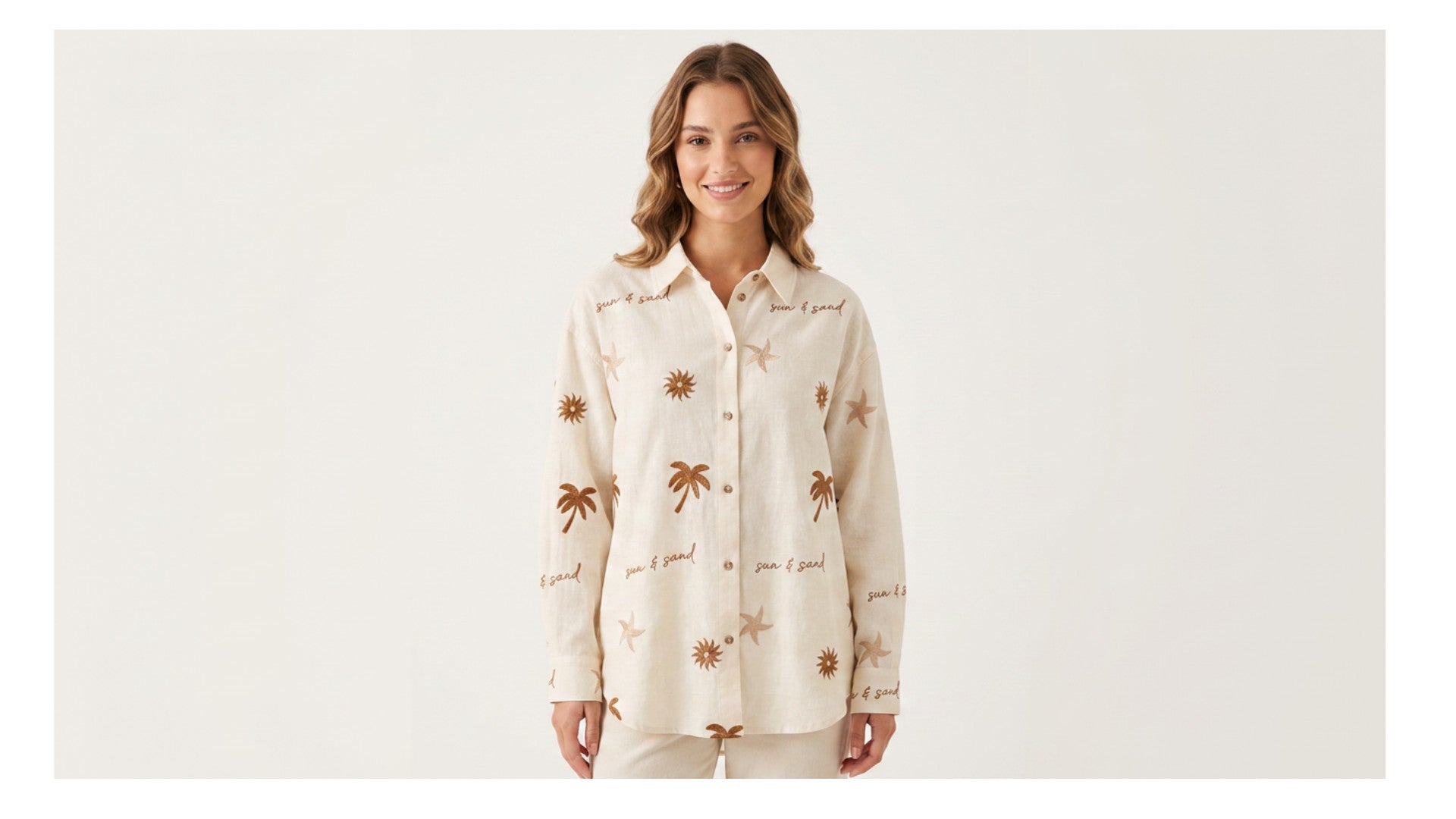 Surf Gypsy Sun and Sand Embroidered Top LS Ivory/Beige