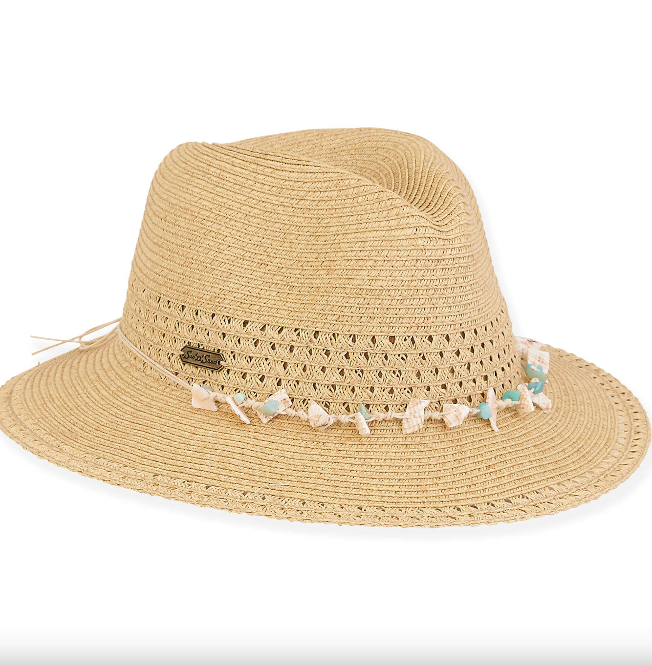 Sun 'N' Sand Luna Shell Rope Detail Fedora 2.5' Brim Hat
