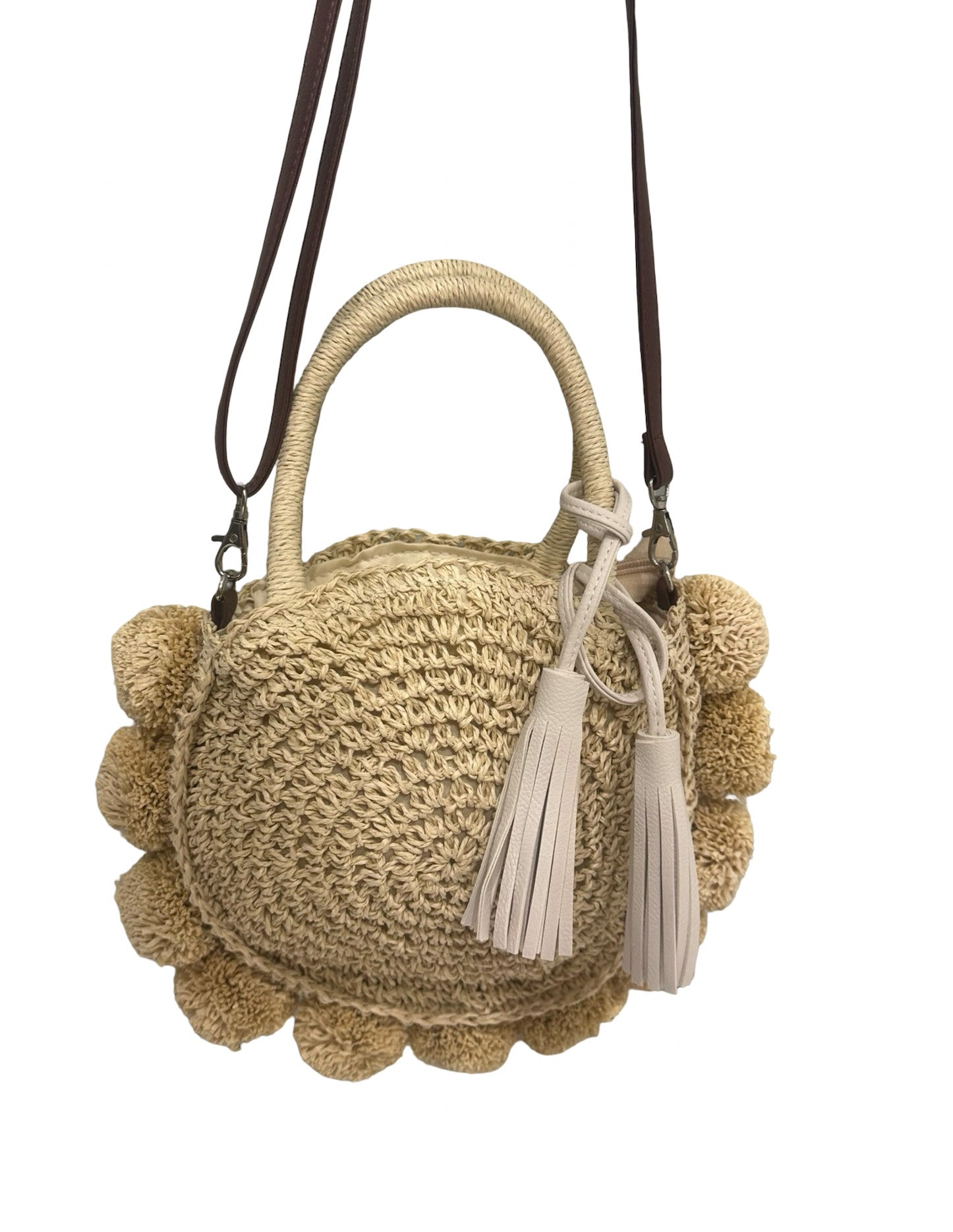 Shaddow and Fish Caroline Pompom Round Luxe Bag Beige