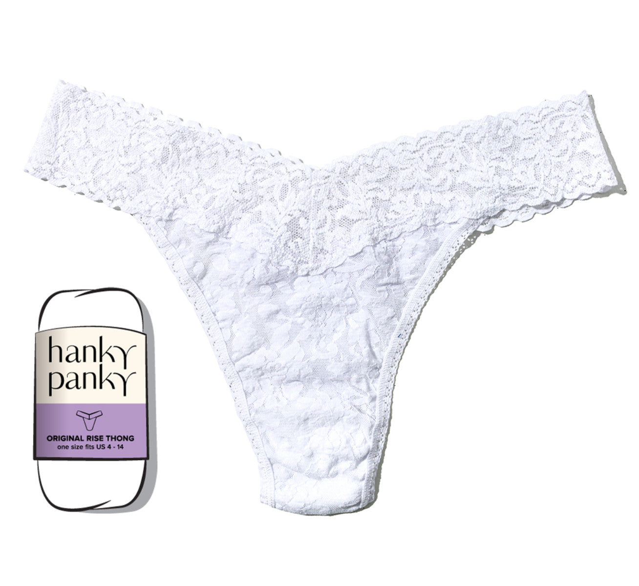 Hanky Panky Rolled Signature Original Lace Rolled Thong Solid White O/S