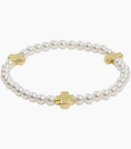 Egirl Signature Cross Pearl 4mm Bead Bracelet Gold