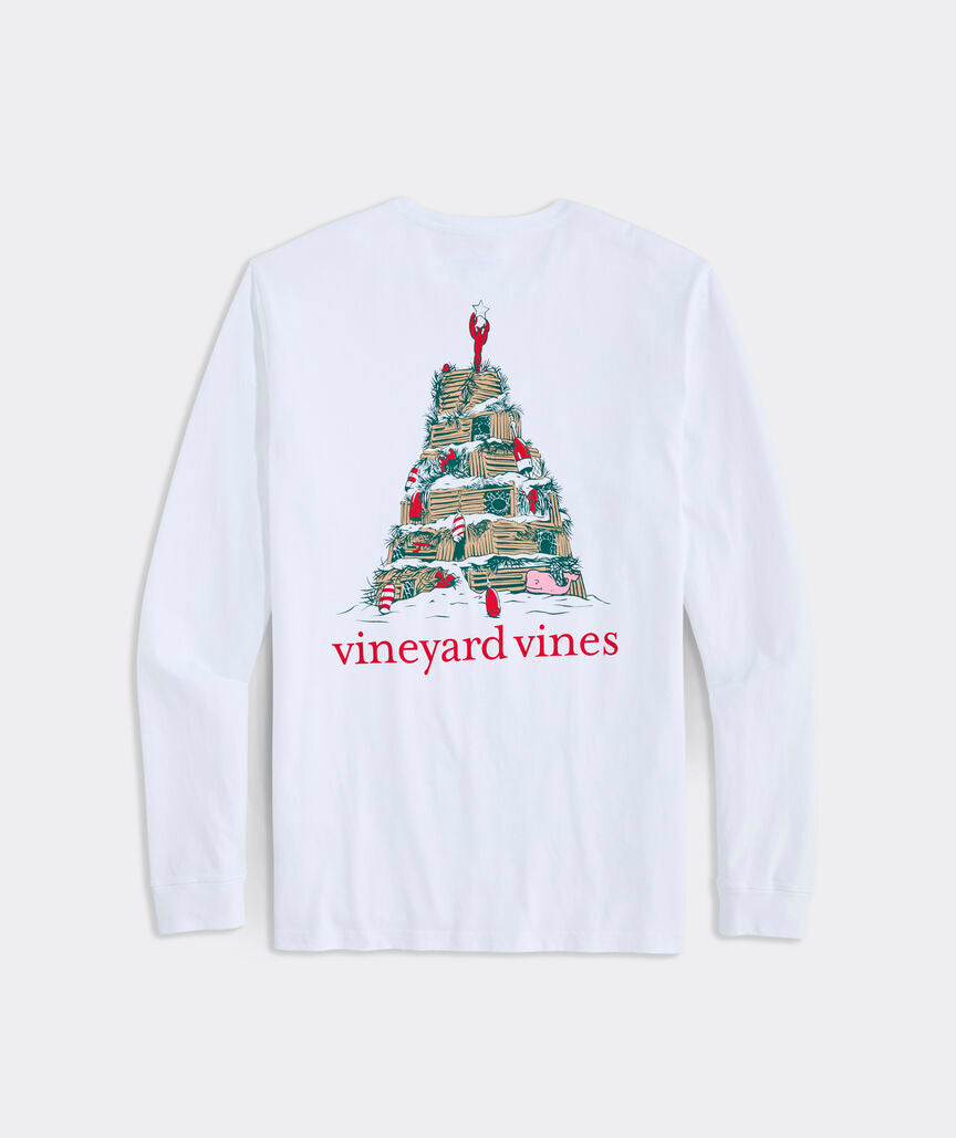 Vineyard Vines Christmas Traps Pocket Tee LS White Cap