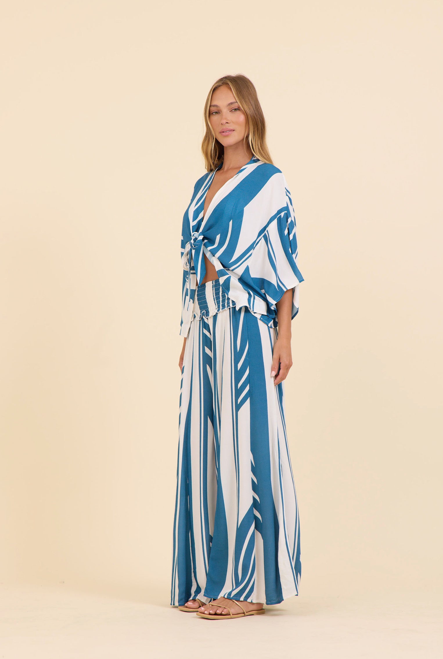 Surf Gypsy Abstract Stripe Tie Front Top Deep Sea