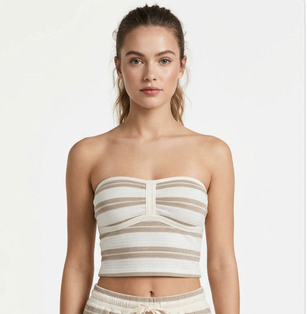 Shaddow and Fish Kathlea Stripe Rib Knit Top Cream/Cocoa