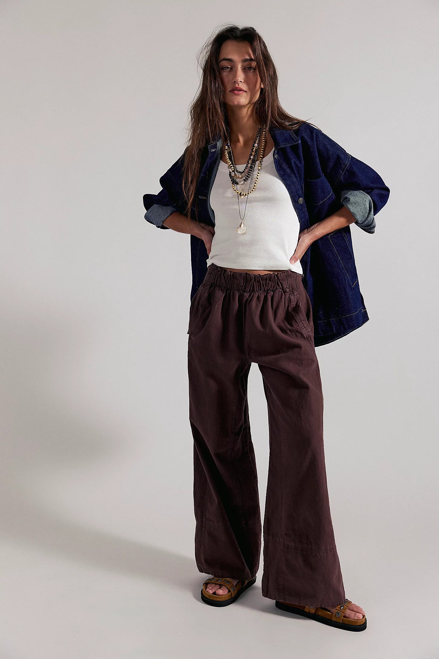 Free People Days End Linen Pull On Pants Double Espresso